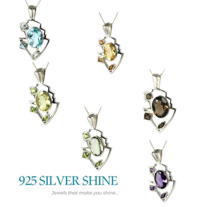Smokey Gemstone Pendants In 925 Fine Silver Jewelry 925SP234-3_1