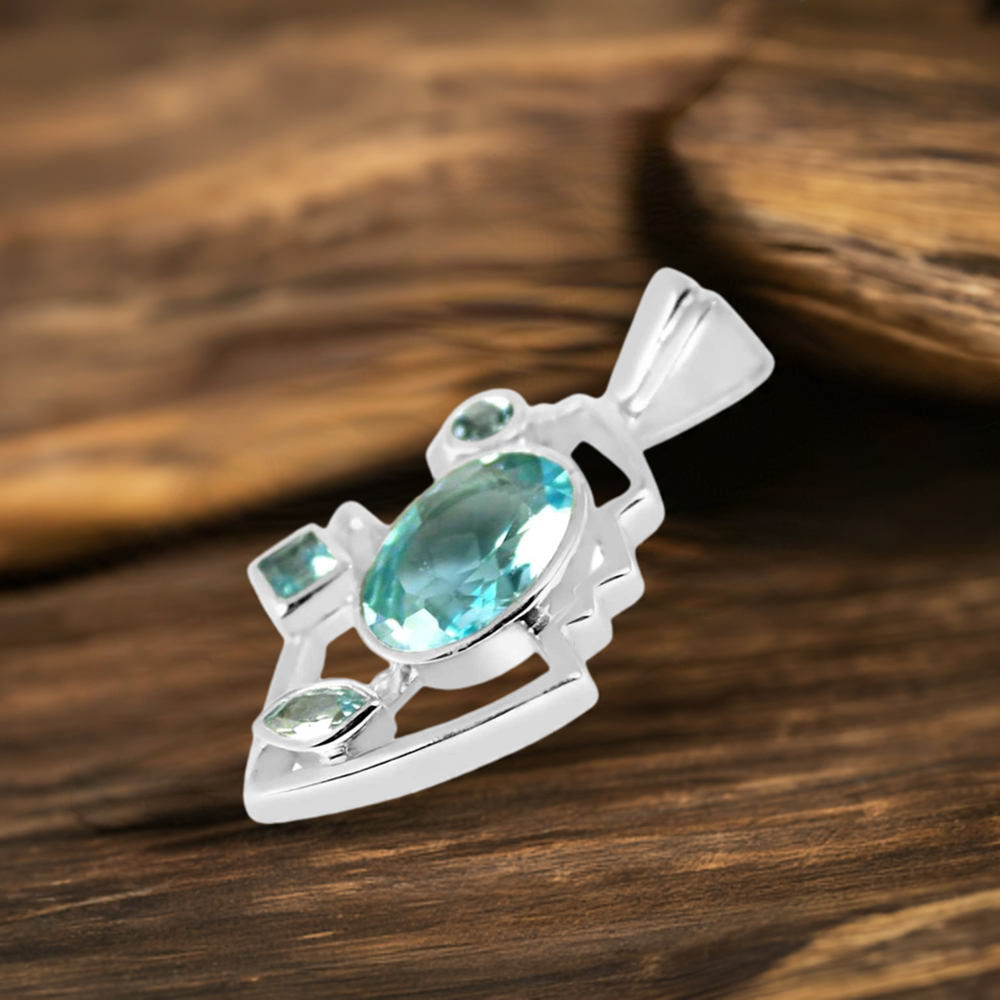 Blue Topaz Gemstone Pendants In Fine Sterling Silver Jewelry 925SP234-6