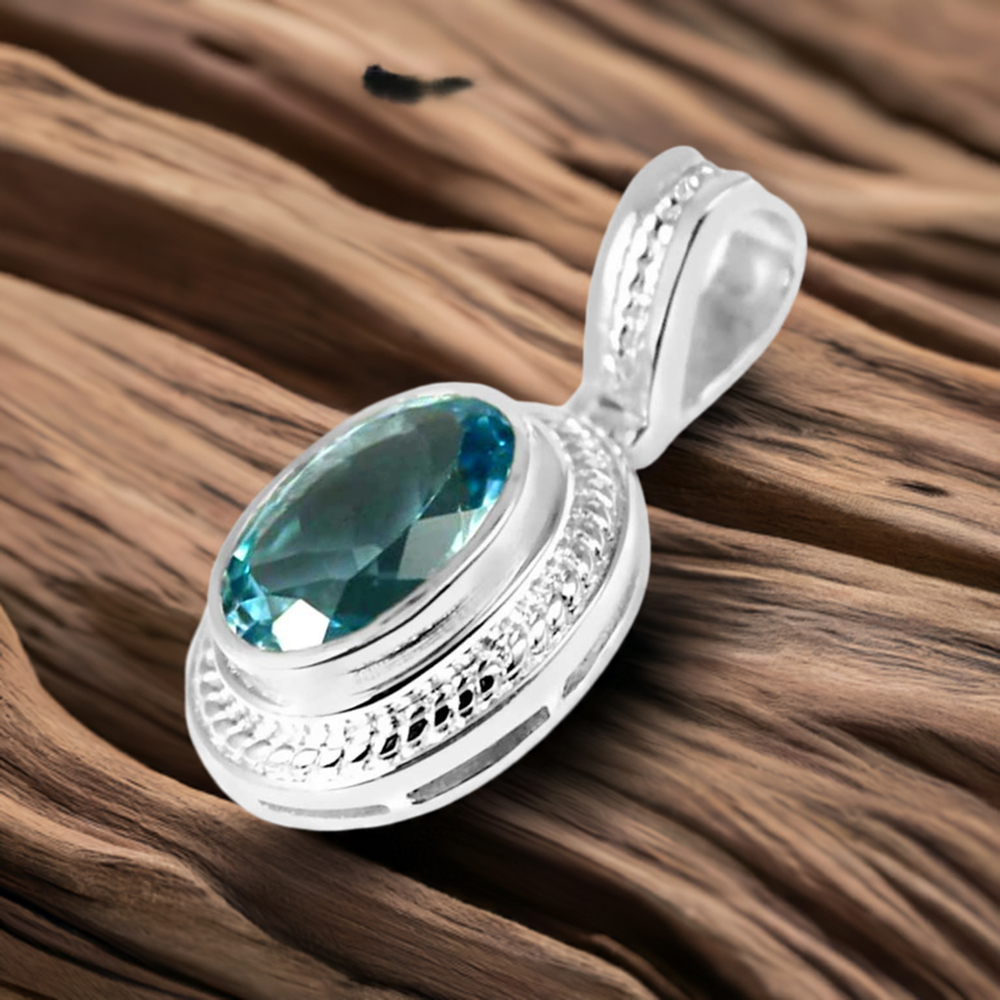 Blue Topaz Gemstone Pendants In 925 Fine Silver Jewelry 925SP235-2