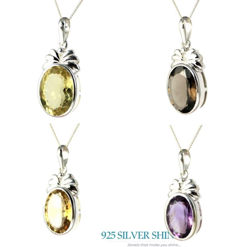 Smokey Gemstone Pendants In 925 Fine Silver Jewelry 925SP236-1_2