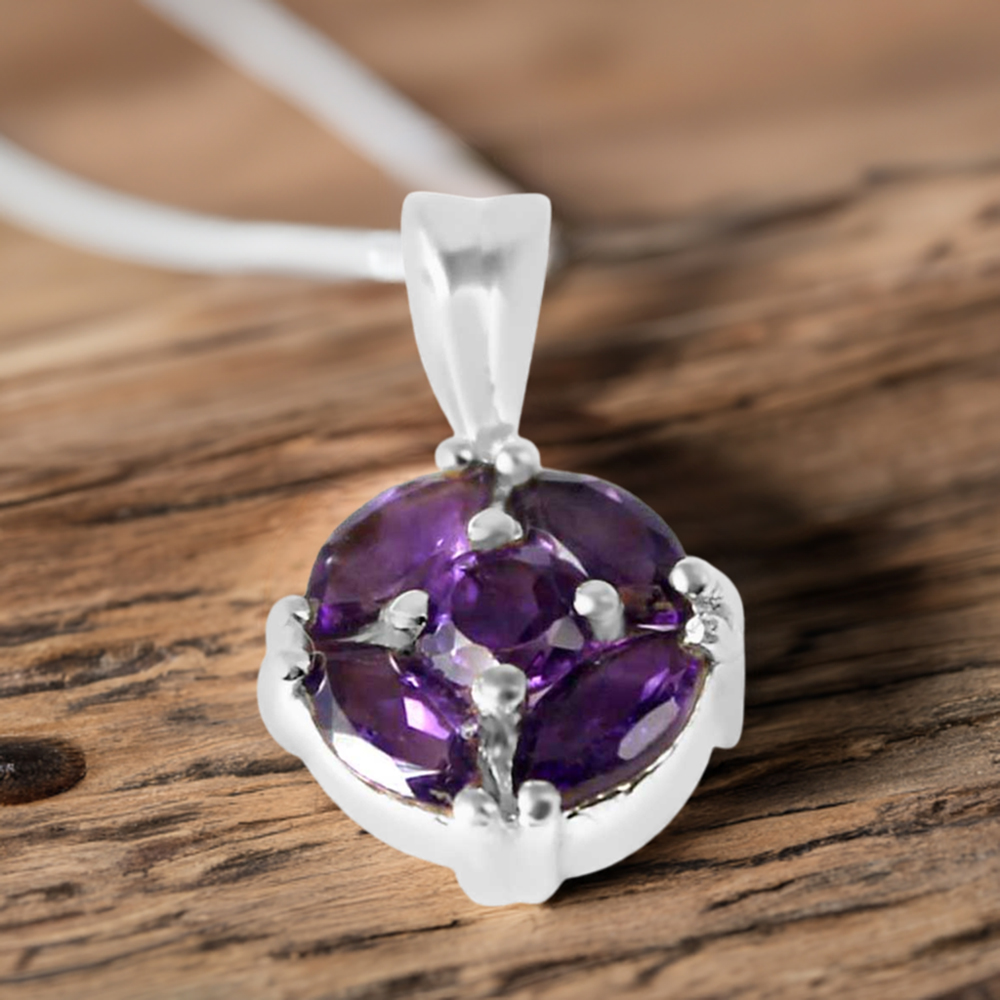 Fine Sterling Silver Pendants In Amethyst Gemstone Jewelry 925SP237-5