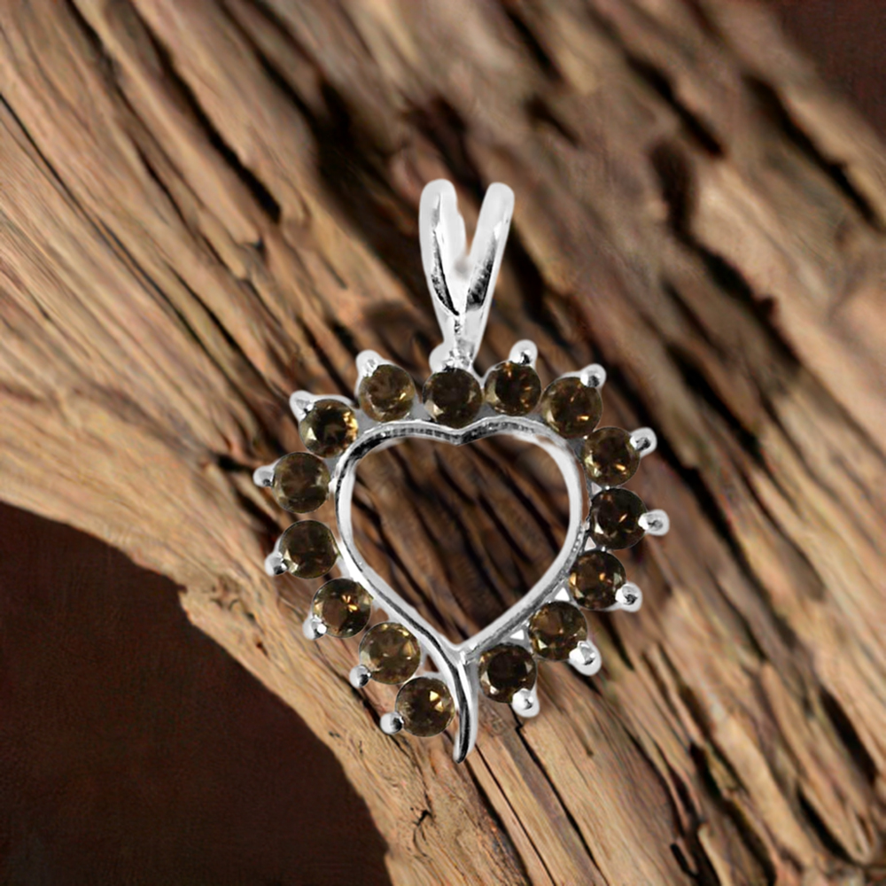 Solid Sterling Silver Handmade Pendants In Smokey Gemstone Jewelry 925SP238-4