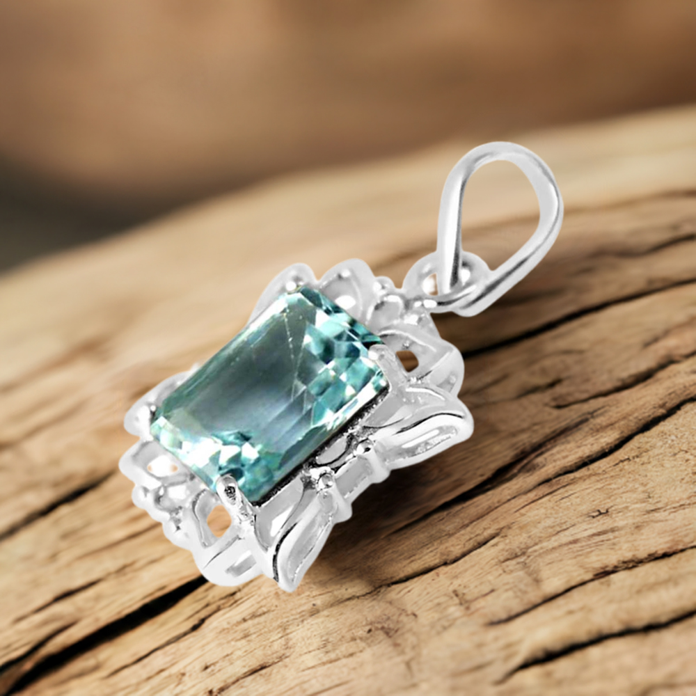 Solid Sterling Silver Handmade Pendants In Blue Topaz Gemstone Jewelry 925SP239-2
