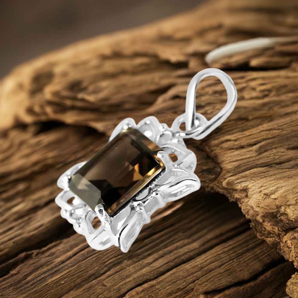 925 Solid Silver Pendants In Smokey Gemstone Jewelry 925SP239-4