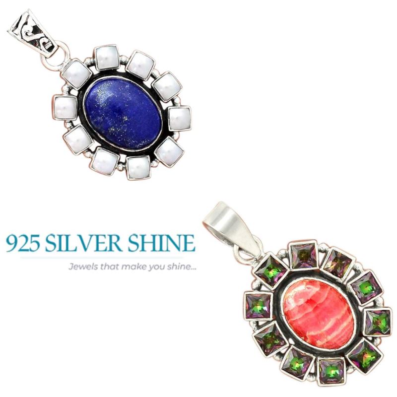 Solid Sterling Silver Handmade Pendants In Multi Gemstone Jewelry 925SP24-1_4