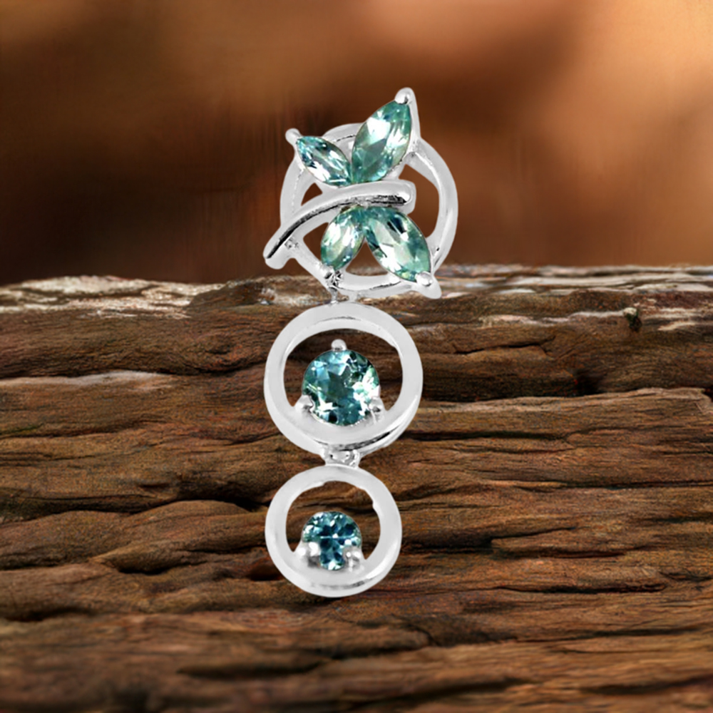 Solid Sterling Silver Handmade Pendants In Blue Topaz Gemstone Jewelry 925SP240-3