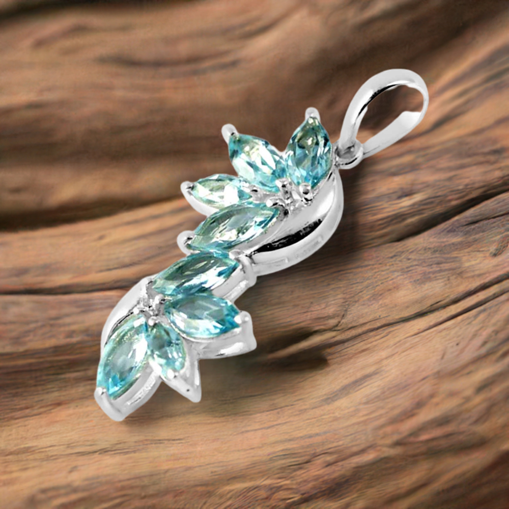 Blue Topaz Gemstone Pendants In 925 Fine Silver Jewelry 925SP241-5