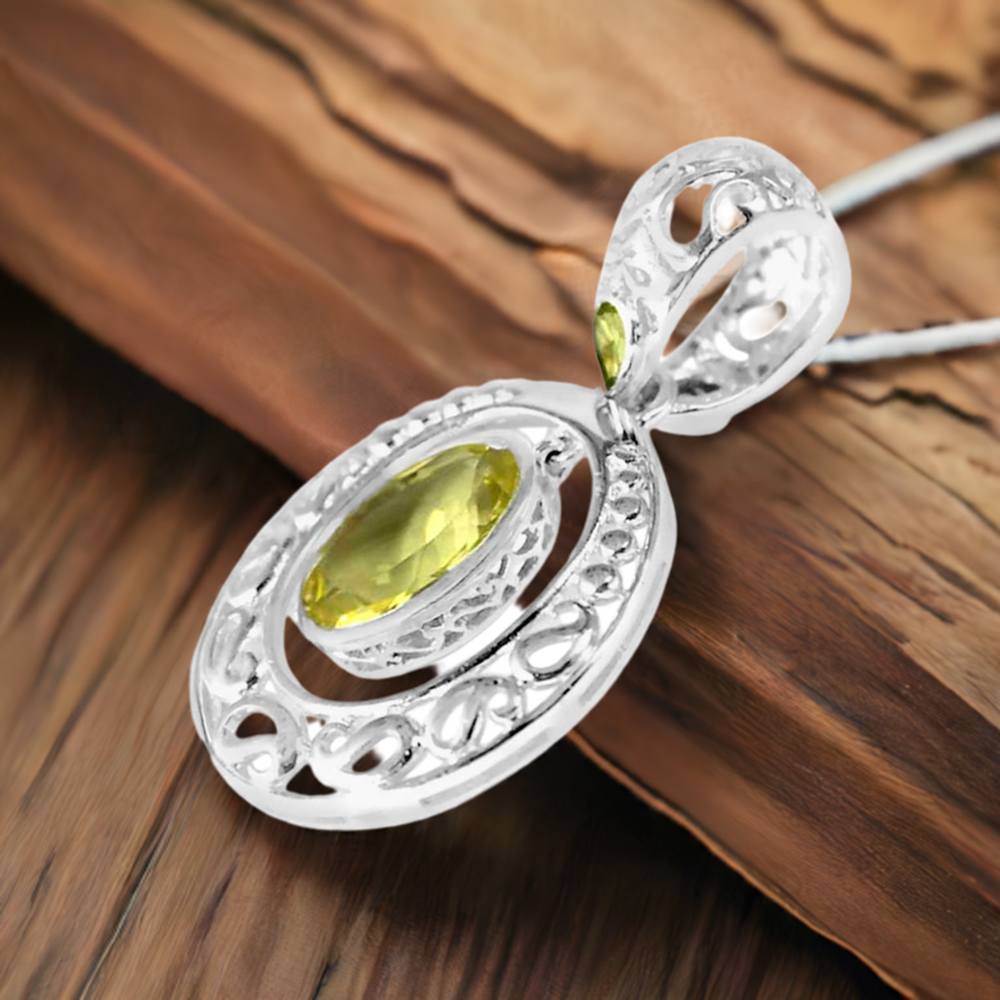 Lemon Quartz Gemstone Handmade Pendants In Solid Sterling Silver Jewelry 925SP242-1