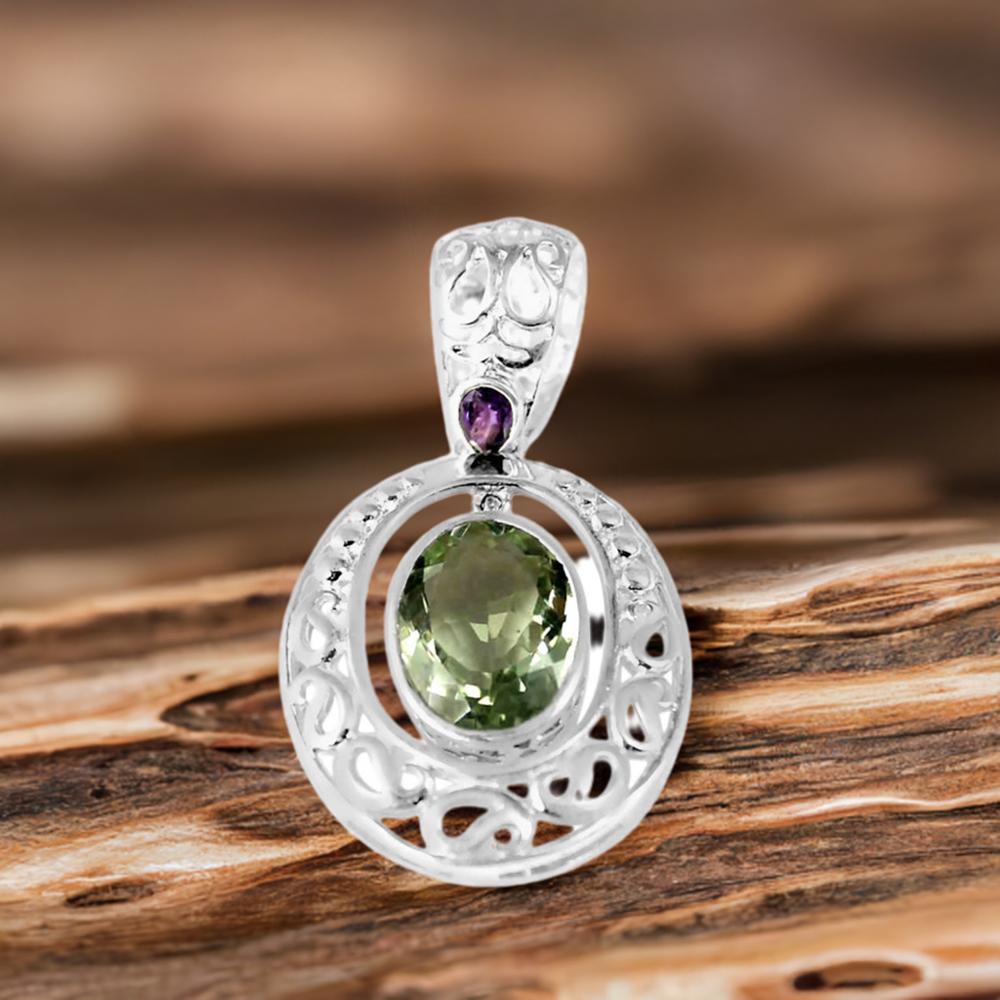 Green Amethyst Gemstone Pendants In Fine Sterling Silver Jewelry 925SP242-2