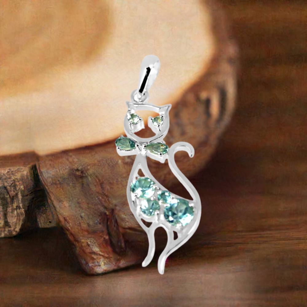 Blue Topaz Gemstone Handmade Pendants In 925 Sterling Silver Jewelry 925SP244-1