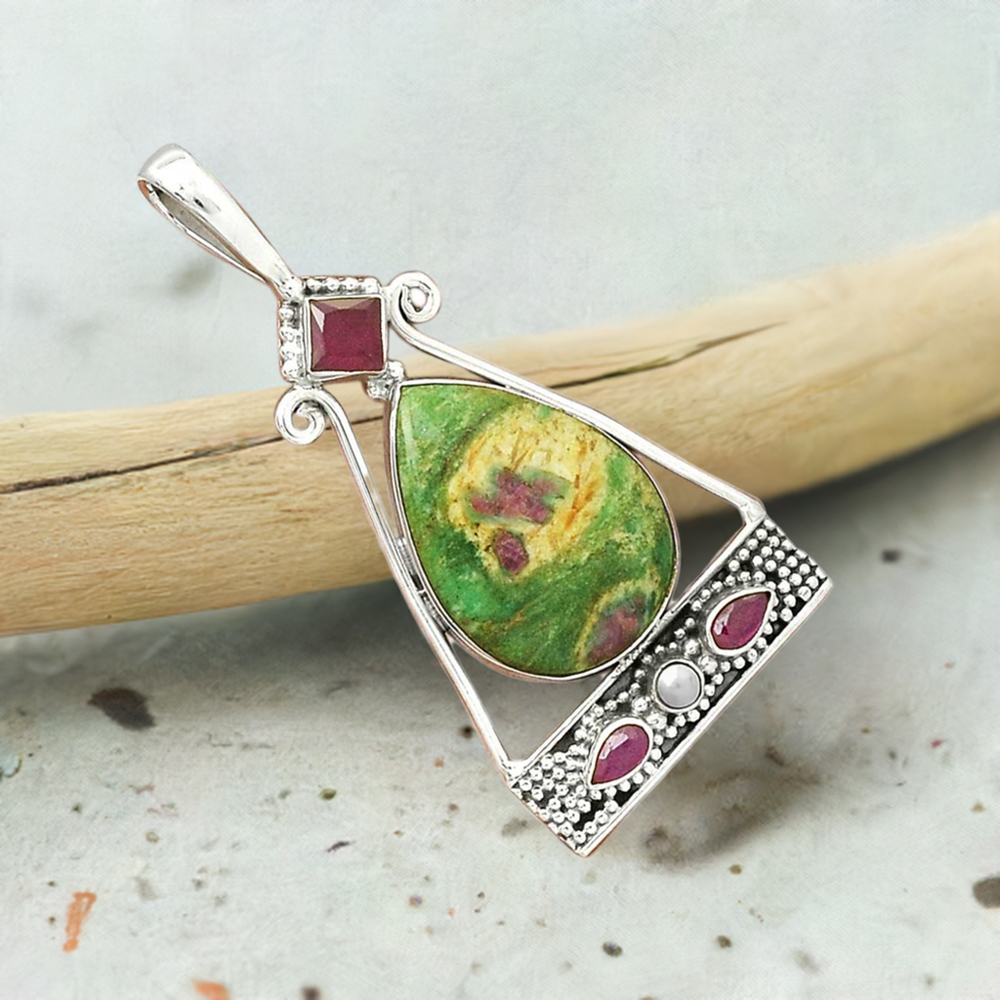 Multi Gemstone Pendants In Fine Sterling Silver Jewelry 925SP25-5