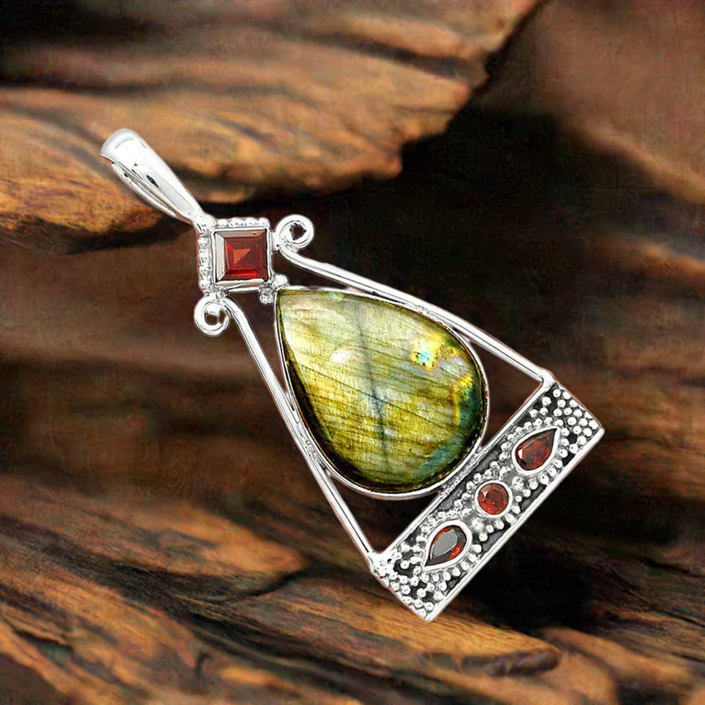 Multi Gemstone Pendants In 925 Solid Silver Jewelry 925SP25-6