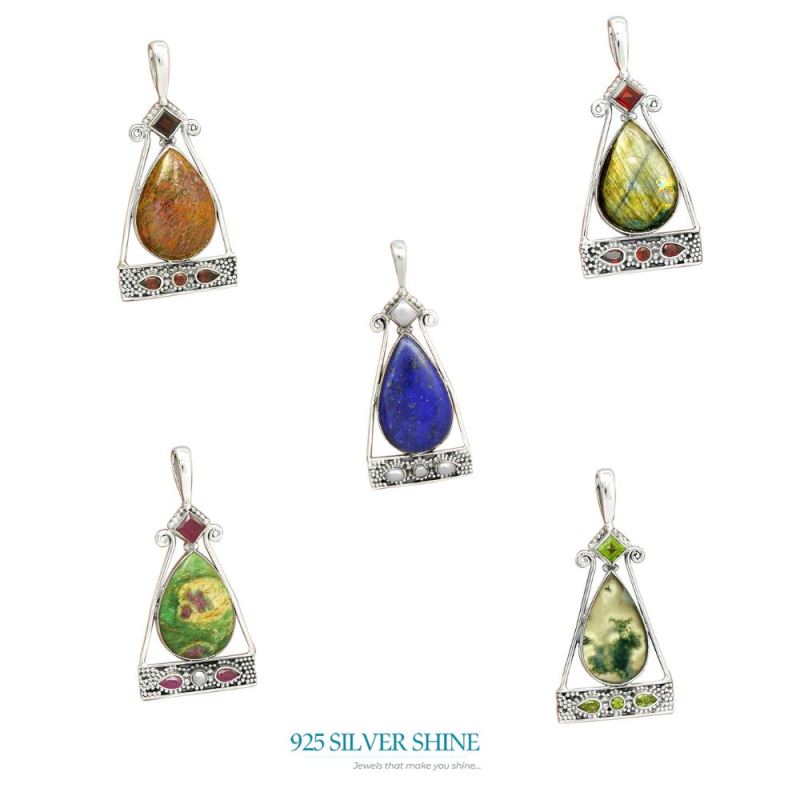 Multi Gemstone Handmade Pendants In 925 Sterling Silver Jewelry 925SP25-8_4