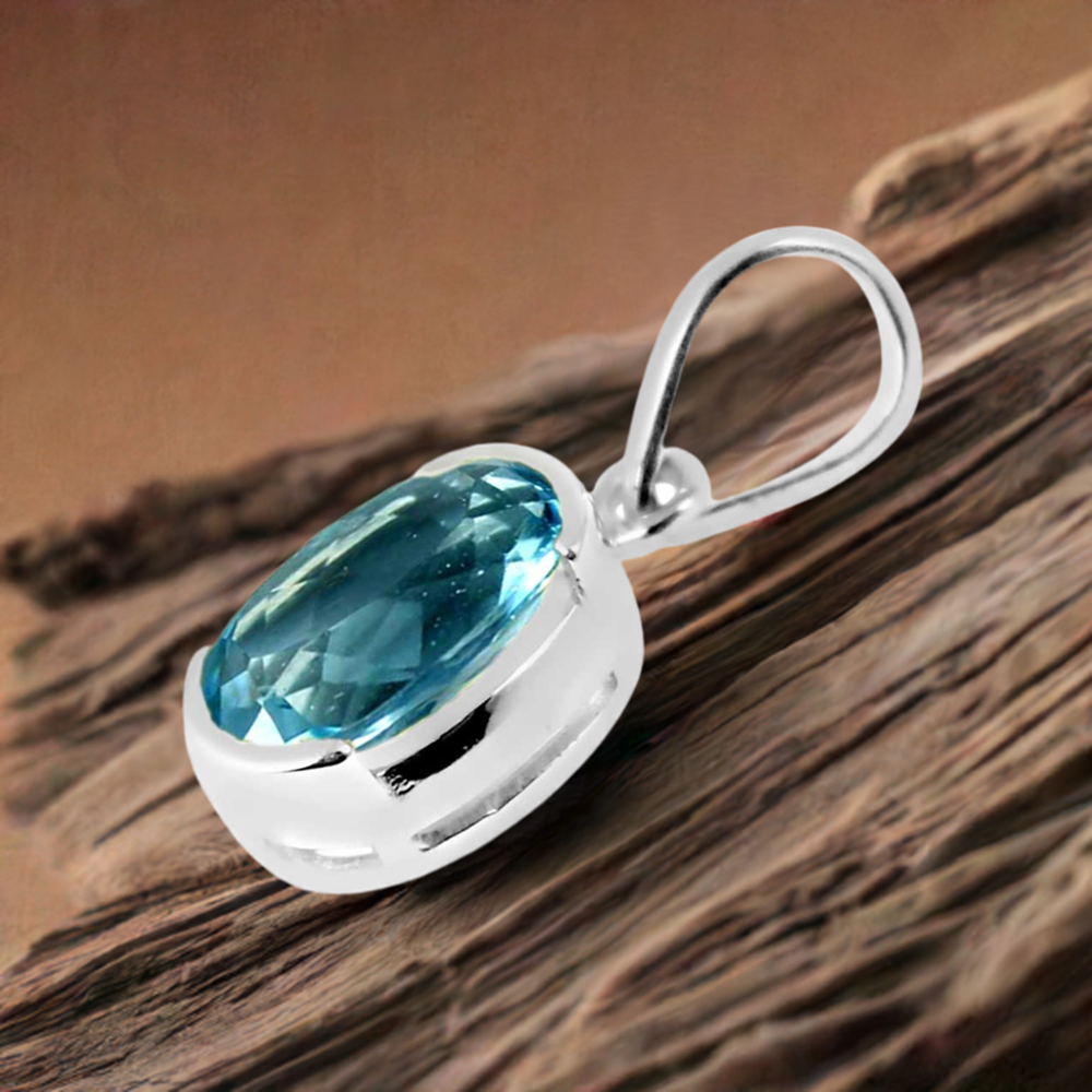 Blue Topaz Gemstone Pendants In 925 Fine Silver Jewelry 925SP251-1