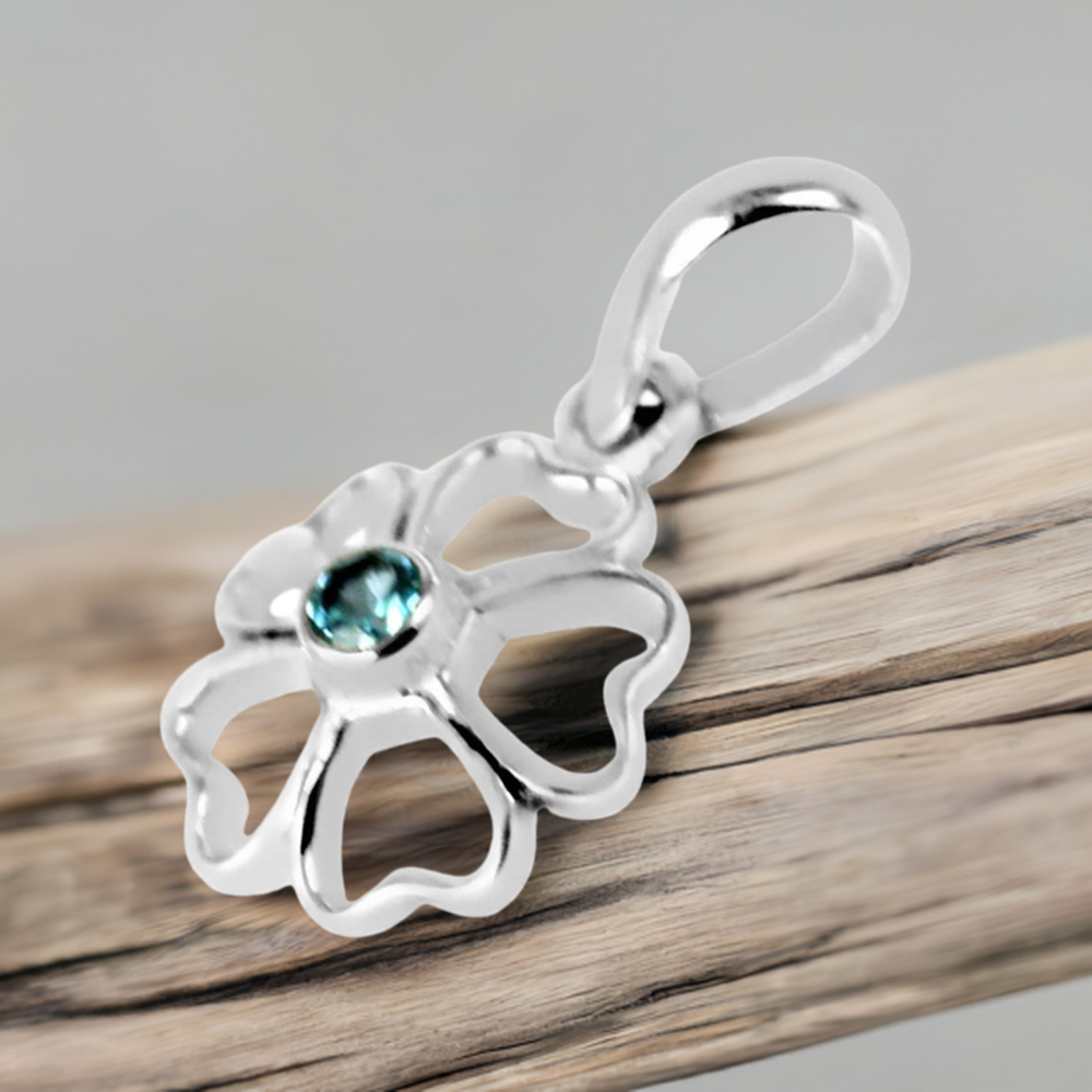 Solid Sterling Silver Pendants In Blue Topaz Gemstone Jewelry 925SP252-6
