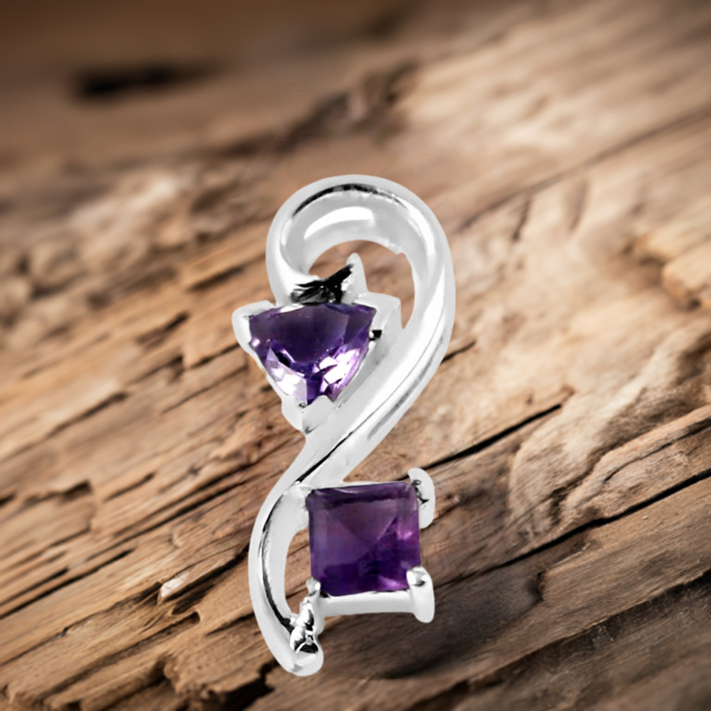 Fine Sterling Silver Pendants In Amethyst Gemstone Jewelry 925SP253-1