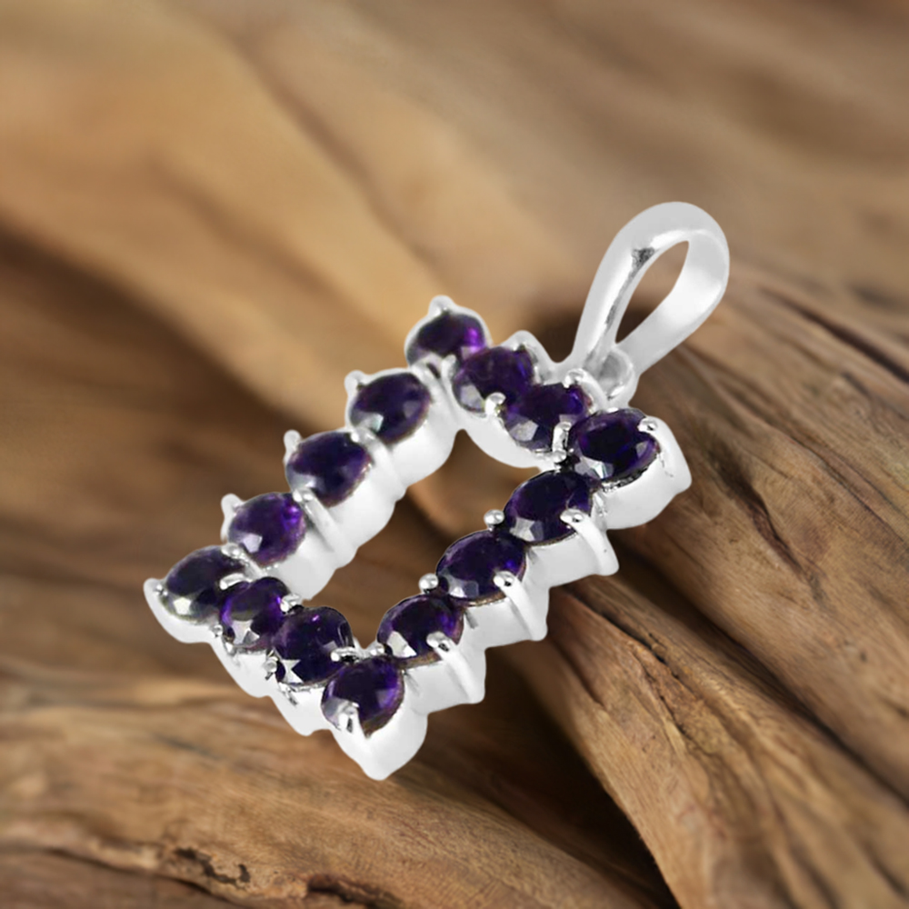 Fine Sterling Silver Pendants In Amethyst Gemstone Jewelry 925SP255-3