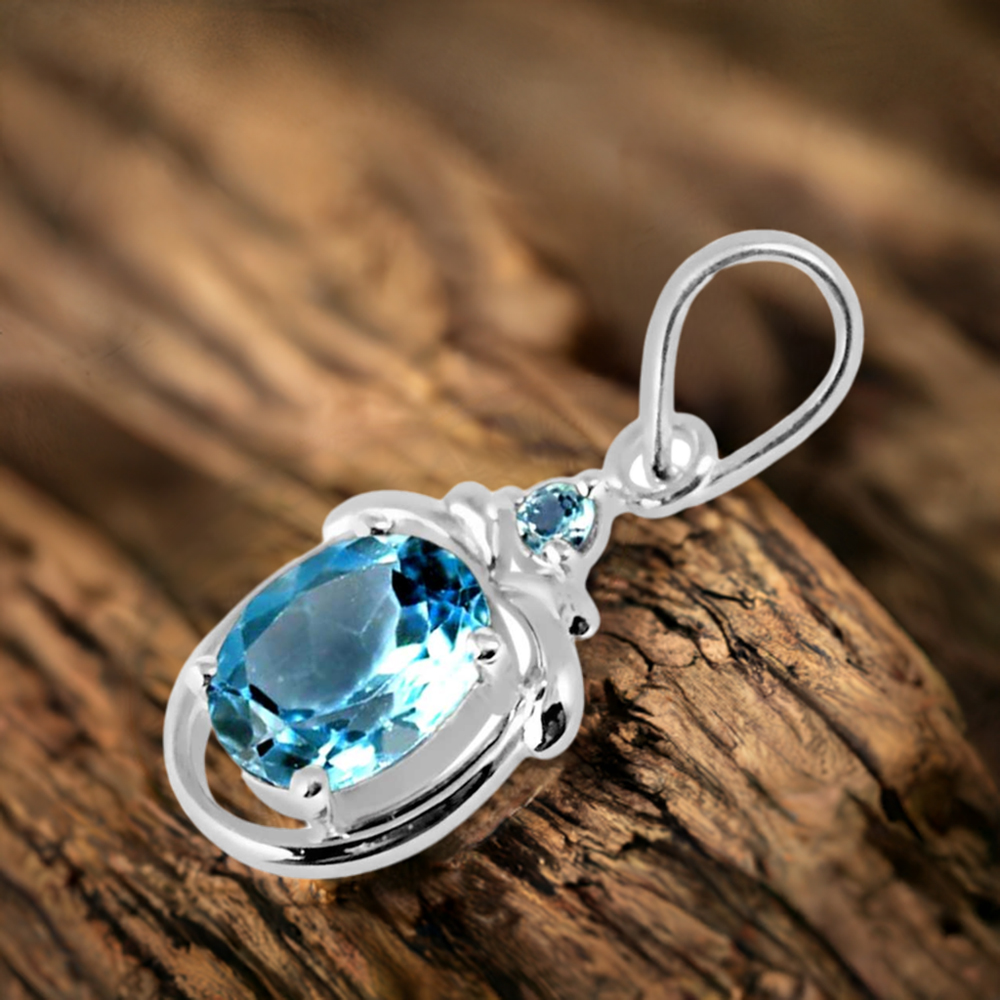 Blue Topaz Gemstone Handmade Pendants In Solid Sterling Silver Jewelry 925SP259-3