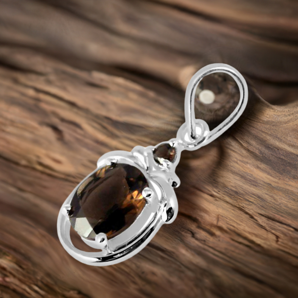 Smokey Gemstone Pendants In 925 Solid Silver Jewelry 925SP259-5