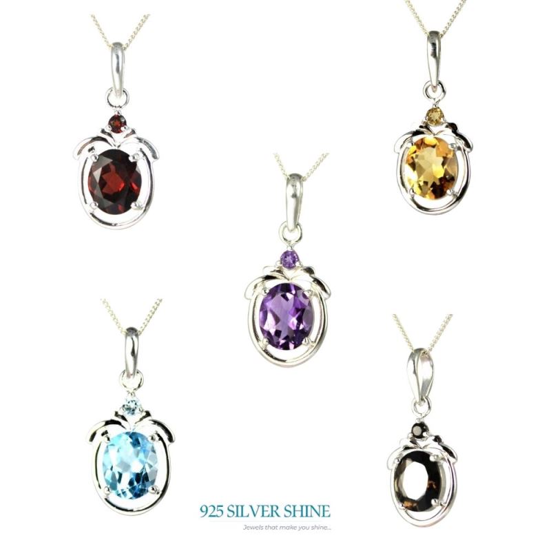 Smokey Gemstone Pendants In 925 Solid Silver Jewelry 925SP259-5_2