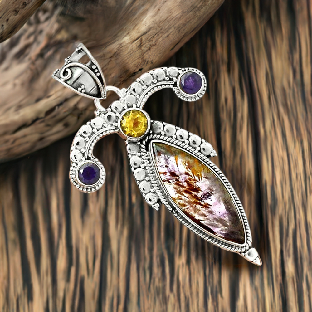 Multi Gemstone Handmade Pendants In Solid Sterling Silver Jewelry 925SP26-1