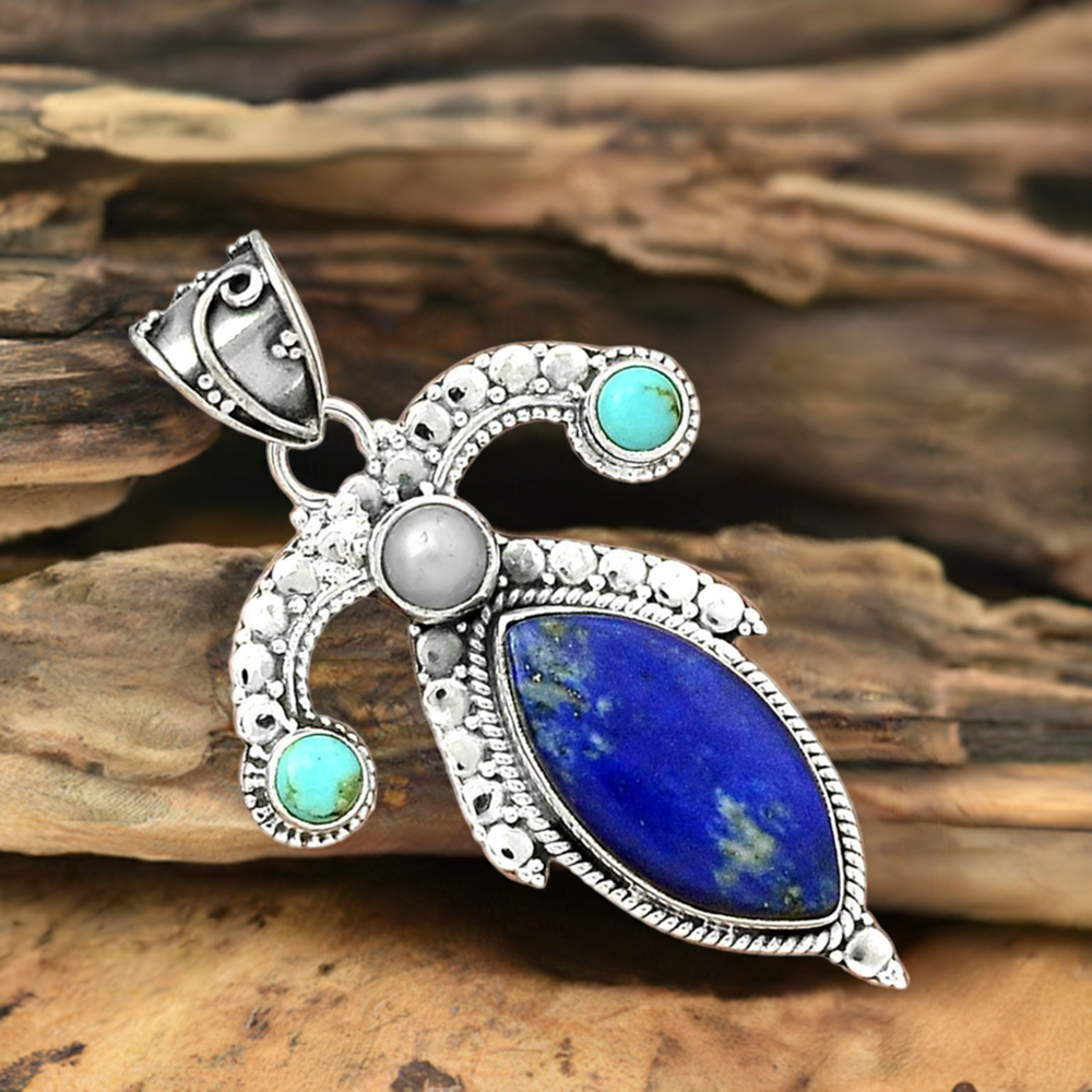 Multi Gemstone Pendants In Fine Sterling Silver Jewelry 925SP26-2