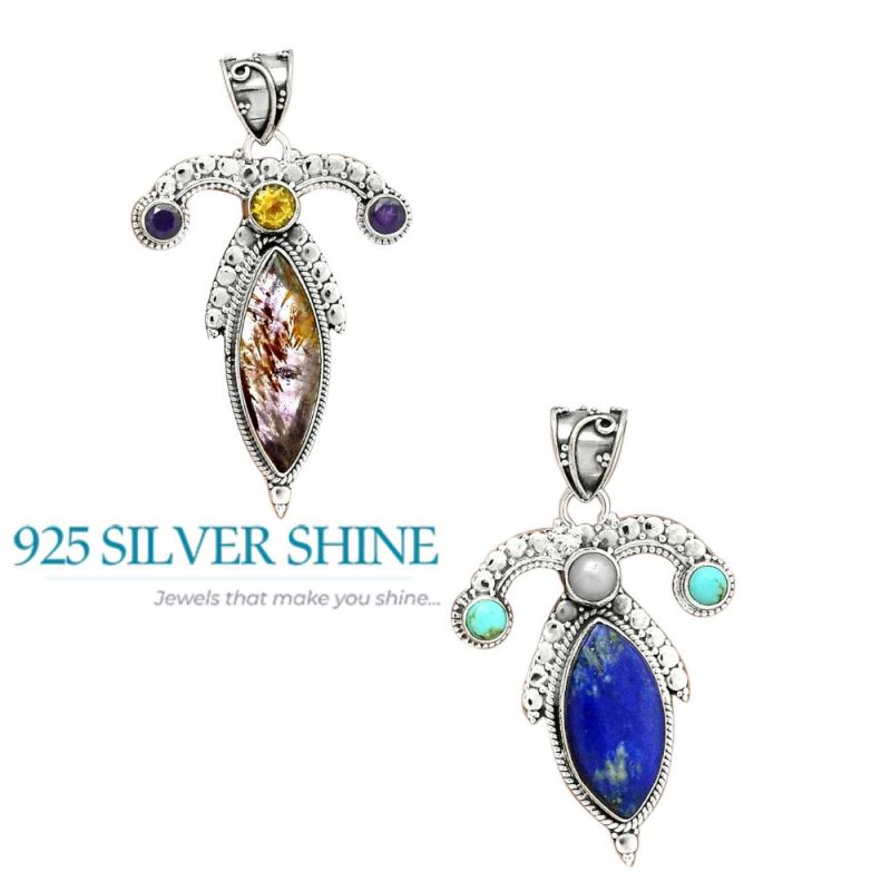 Multi Gemstone Pendants In Fine Sterling Silver Jewelry 925SP26-2_4