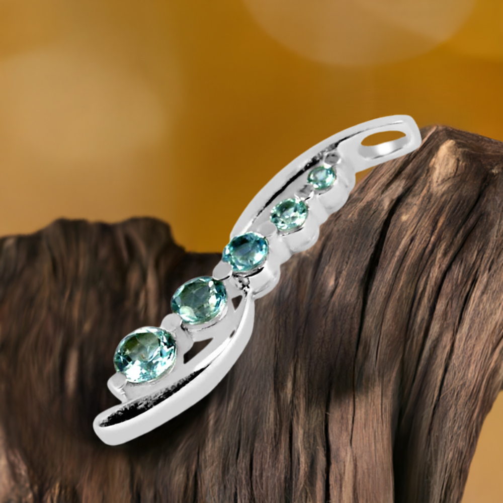 Solid Sterling Silver Handmade Pendants In Blue Topaz Gemstone Jewelry 925SP261-7