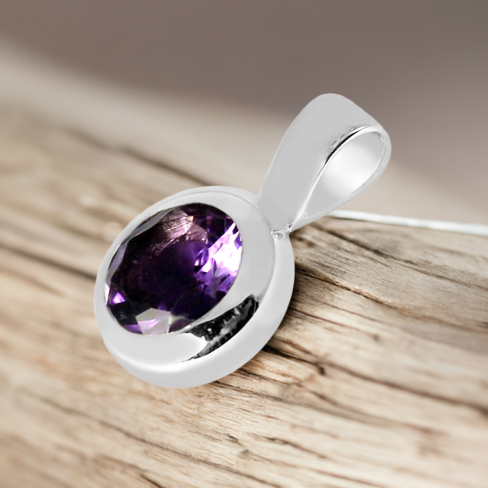 Fine Sterling Silver Pendants In Amethyst Gemstone Jewelry 925SP262-1