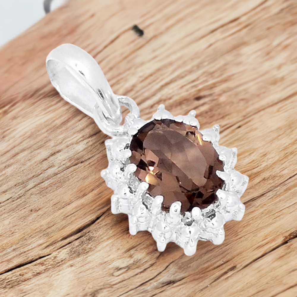 Smokey Gemstone Pendants In 925 Solid Silver Jewelry 925SP267-6