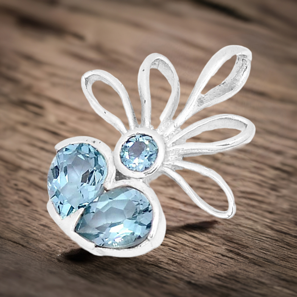 925 Sterling Silver Handmade Pendants In Blue Topaz Gemstone Jewelry 925SP268-2