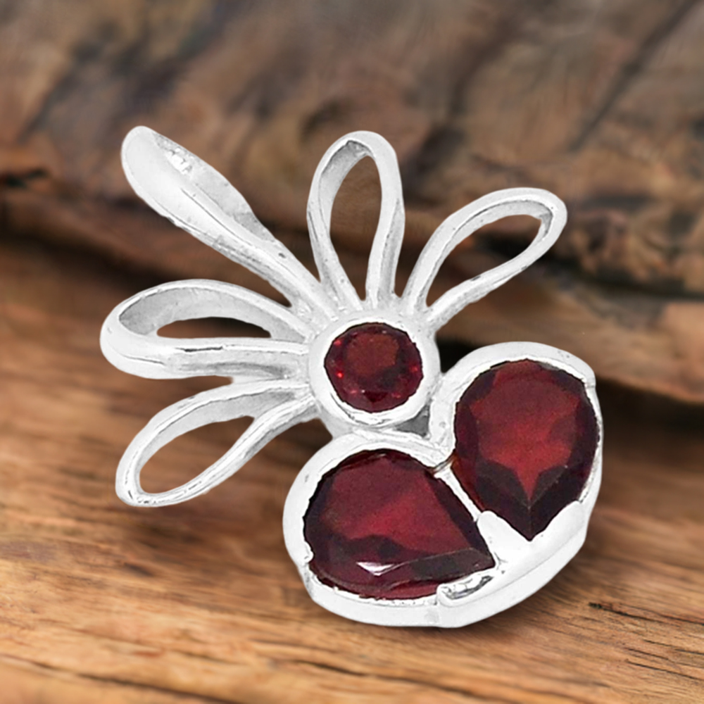 Fine Sterling Silver Pendants In Garnet Gemstone Jewelry 925SP268-4