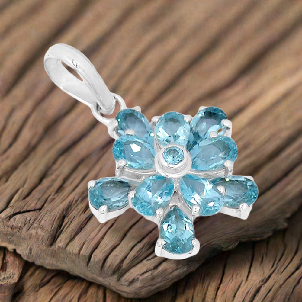 Solid Sterling Silver Handmade Pendants In Blue Topaz Gemstone Jewelry 925SP269-2