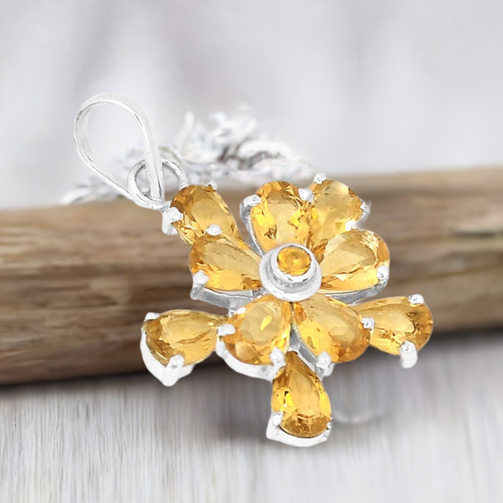 Fine Sterling Silver Pendants In Citrine Gemstone Jewelry 925SP269-3