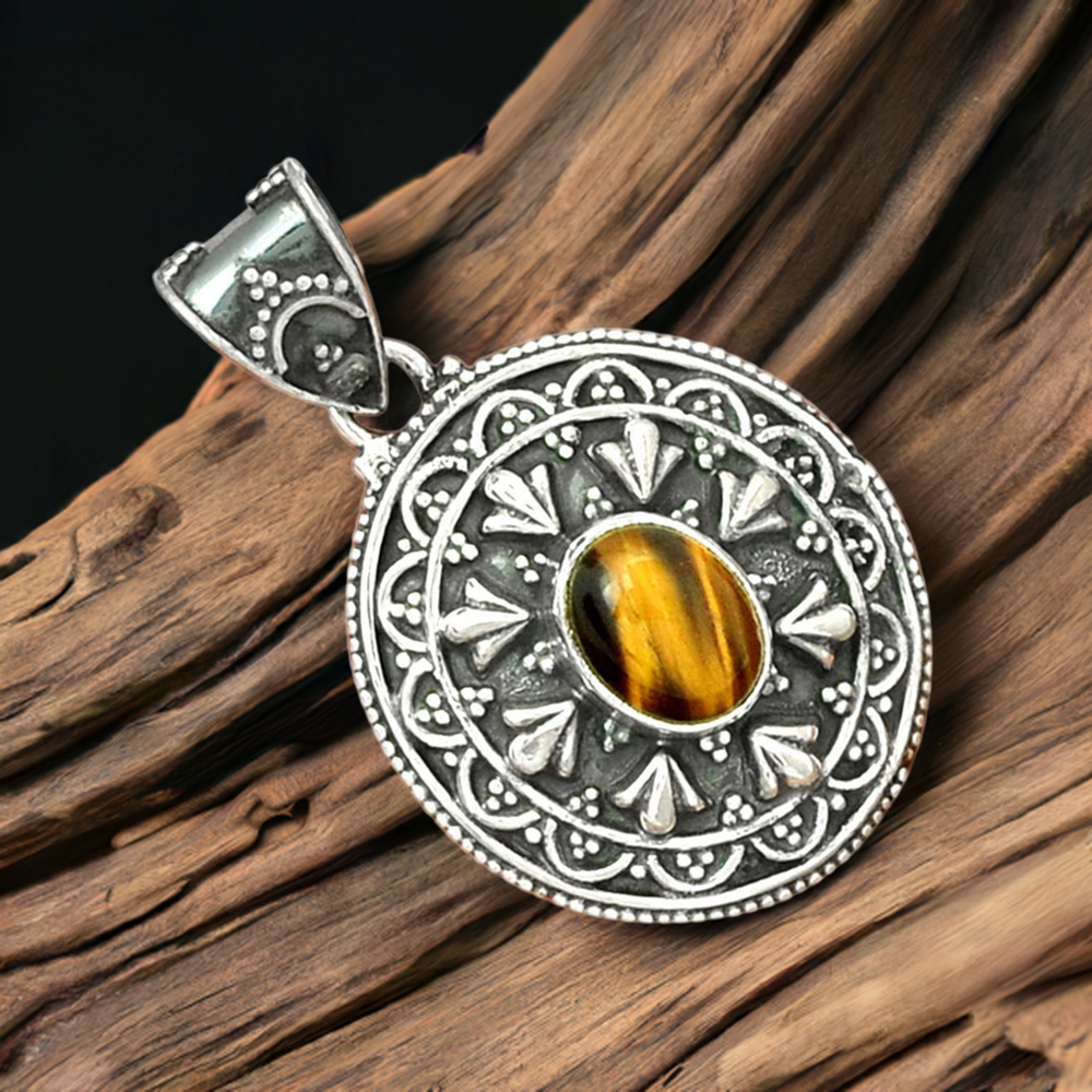 Tiger Eye Gemstone Pendants In 925 Solid Silver Jewelry 925SP27-1