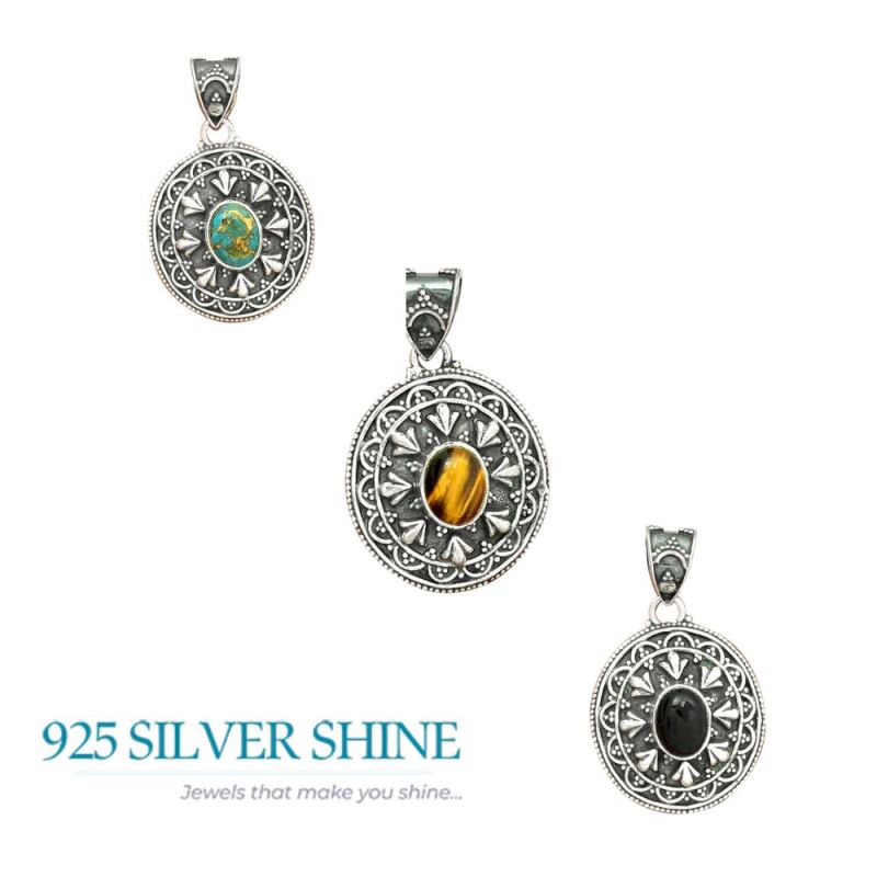 Black Onyx Gemstone Pendants In 925 Fine Silver Jewelry 925SP27-2_4