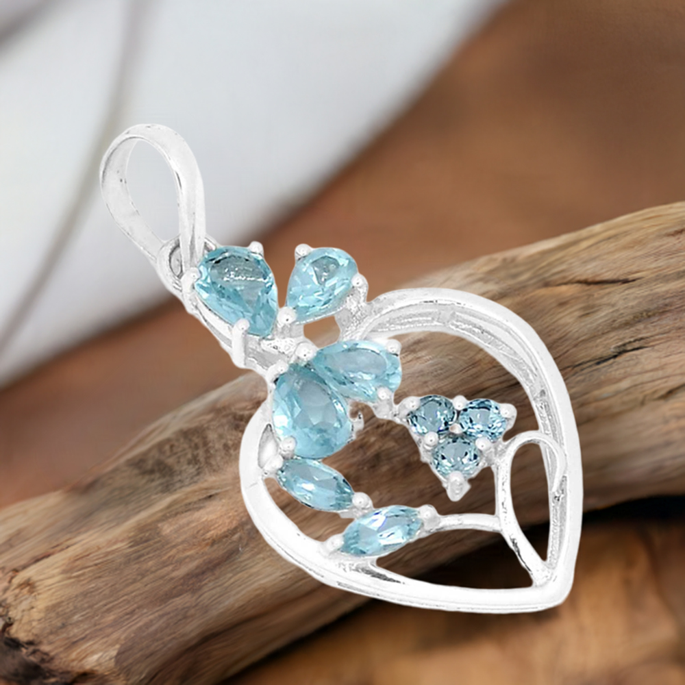 Solid Sterling Silver Handmade Pendants In Blue Topaz Gemstone Jewelry 925SP270-1