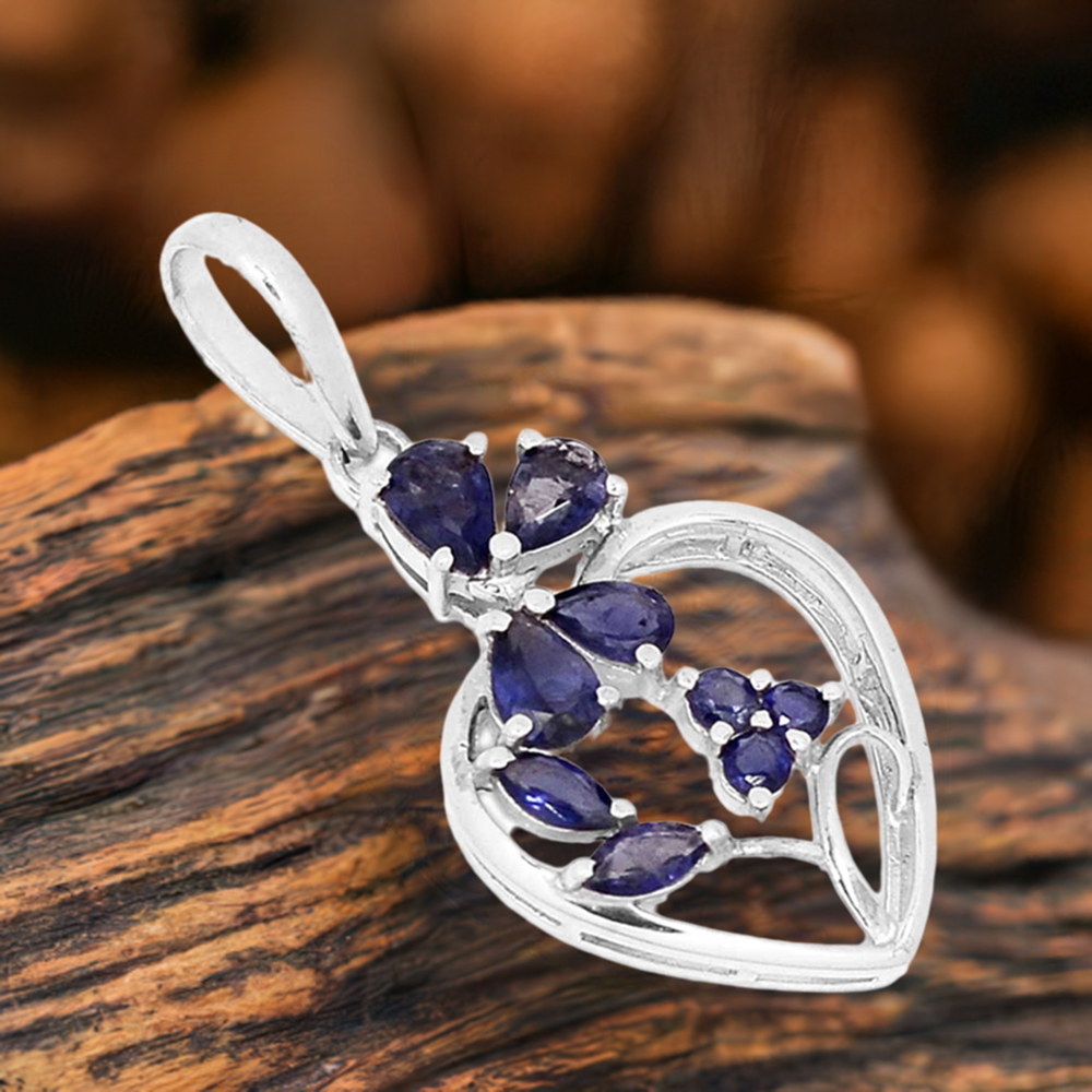 Fine Sterling Silver Pendants In Iolite Gemstone Jewelry 925SP270-2