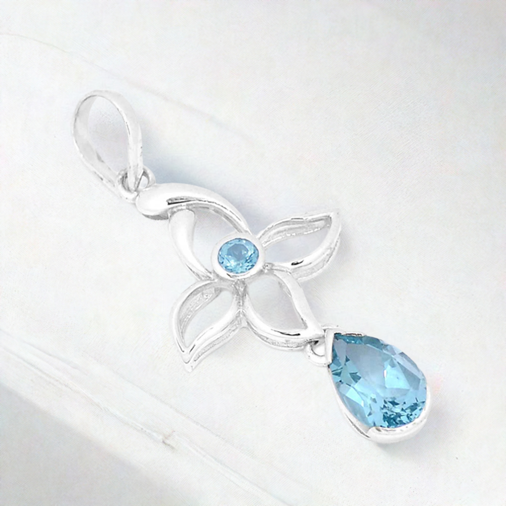 Blue Topaz Gemstone Pendants In Fine Sterling Silver Jewelry 925SP273-2