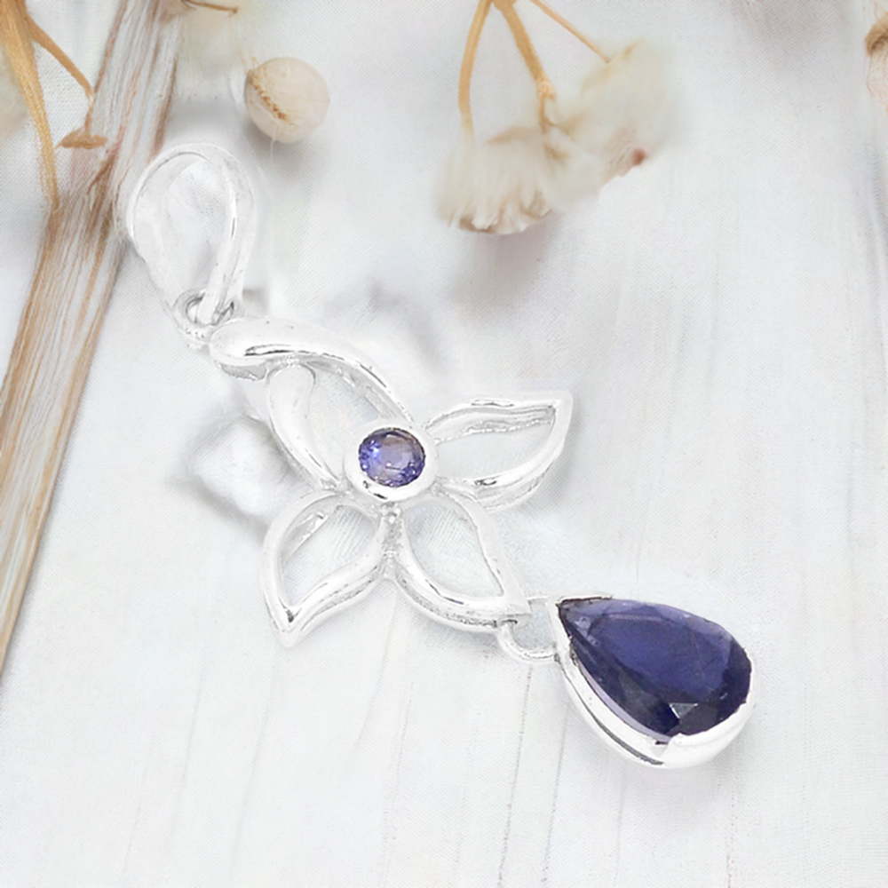 Iolite Gemstone Pendants In 925 Fine Silver Jewelry 925SP273-4