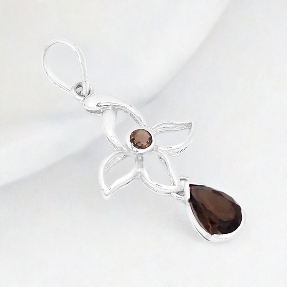 Smokey Gemstone Pendants In Fine Sterling Silver Jewelry 925SP273-7