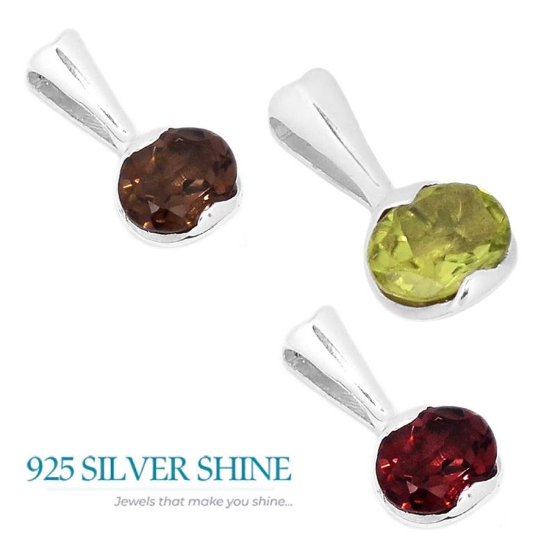 Fine Sterling Silver Pendants In Garnet Gemstone Jewelry 925SP279-1_2