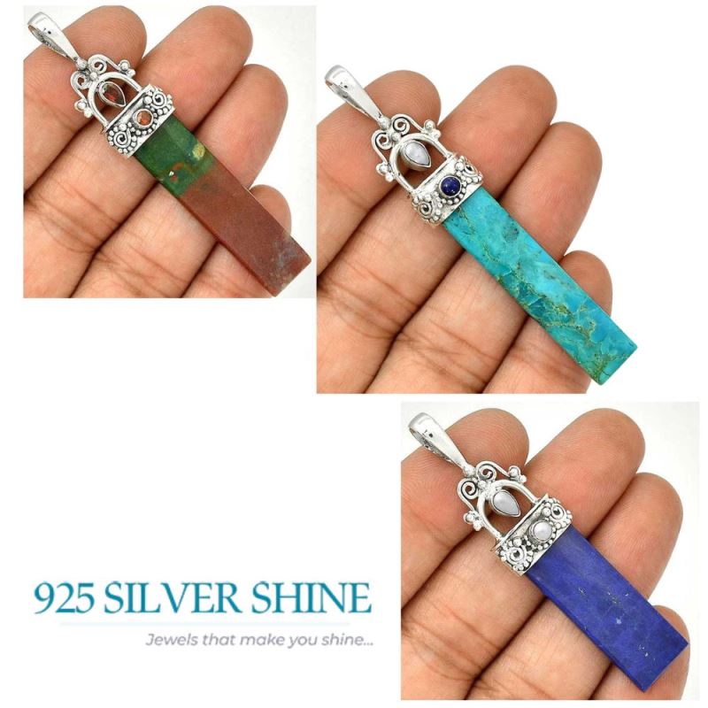 Multi Gemstone Pendants In 925 Solid Silver Jewelry 925SP28-3_4