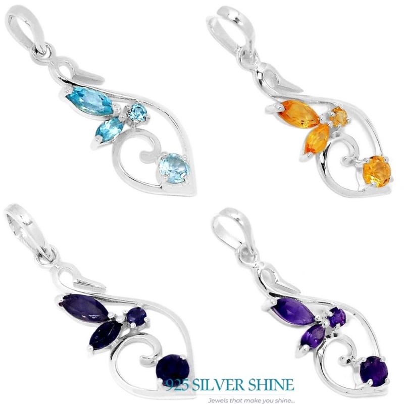 925 Sterling Silver Handmade Pendants In Blue Topaz Gemstone Jewelry 925SP288-3_1