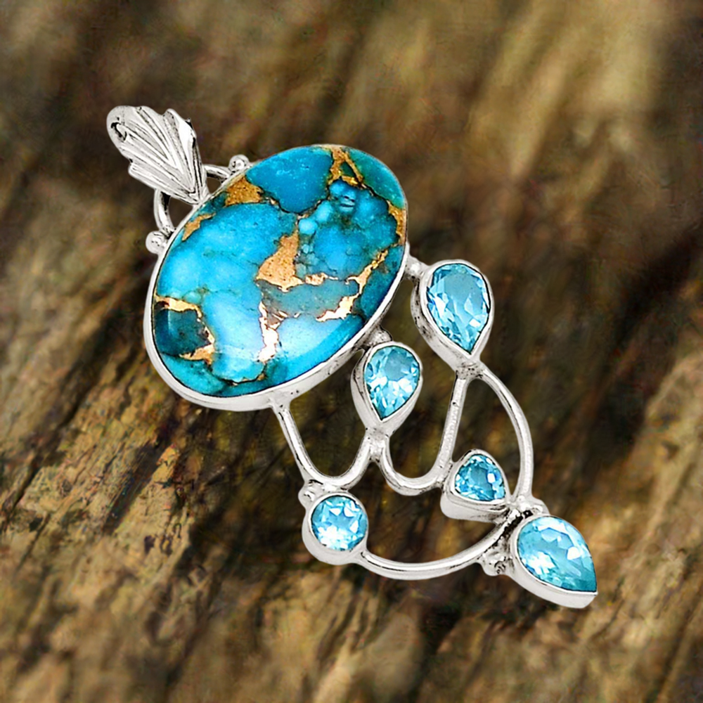 Multi Gemstone Pendants In 925 Fine Silver Jewelry 925SP29-1