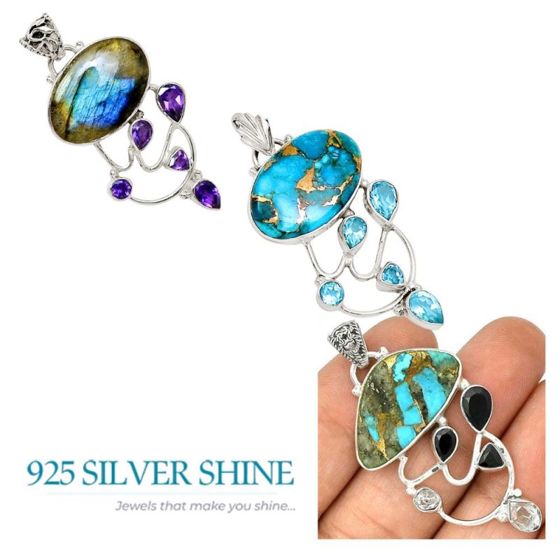 Multi Gemstone Pendants In 925 Fine Silver Jewelry 925SP29-1_3