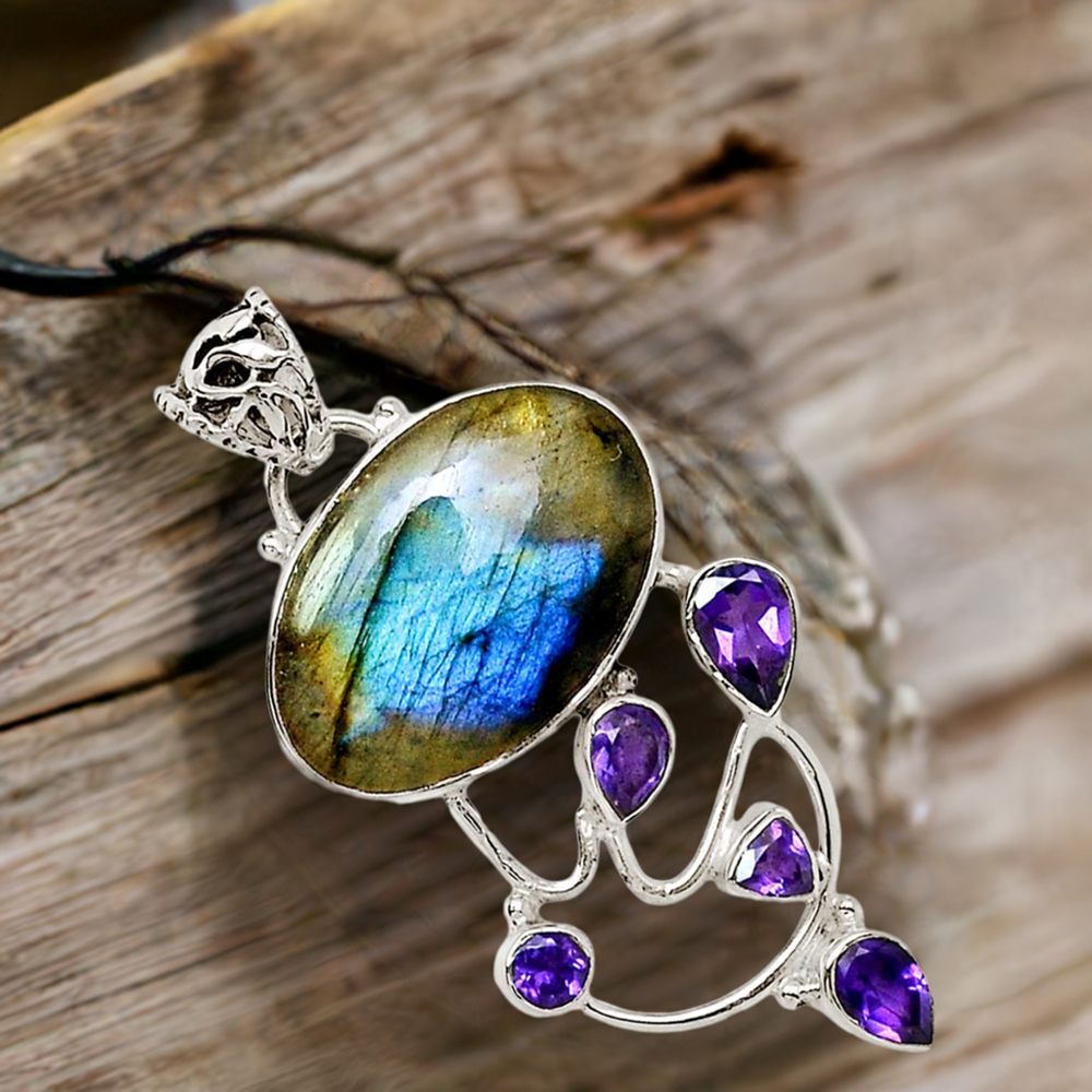 Multi Gemstone Handmade Pendants In Solid Sterling Silver Jewelry 925SP29-3