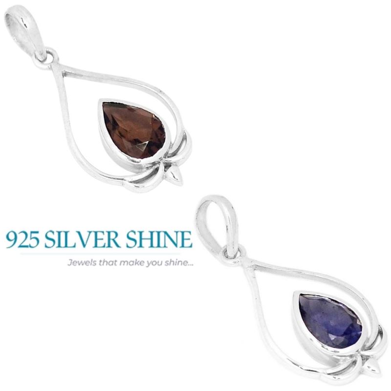 925 Solid Silver Pendants In Iolite Gemstone Jewelry 925SP293-1_2