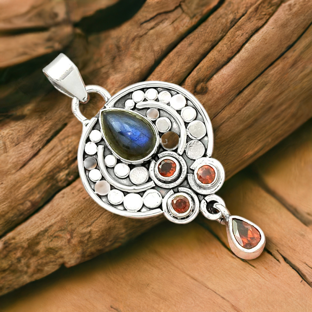 Multi Gemstone Pendants In Fine Sterling Silver Jewelry 925SP32-2