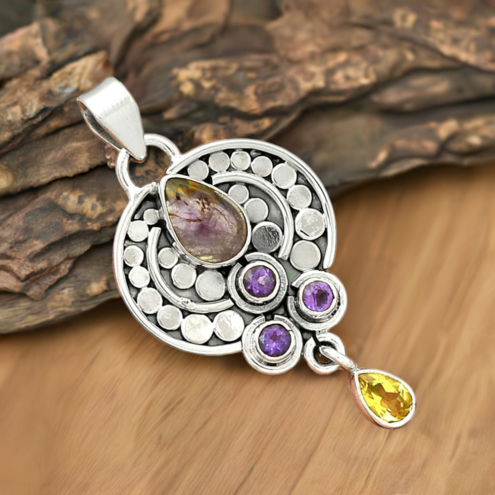 Multi Gemstone Pendants In 925 Solid Silver Jewelry 925SP32-3
